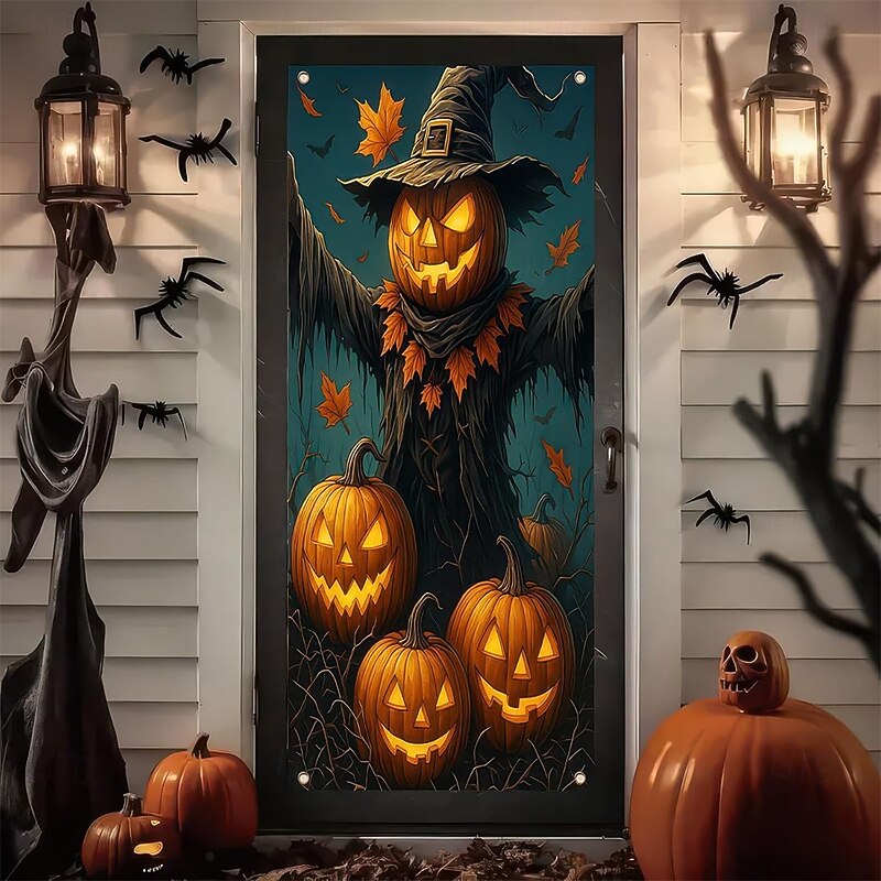 Halloween Tapestry Door Cover Outdoor Banners Skeleton Scarecrow 3D Dark Punk Gothic Style Party Dorm Teens Room College Dorm Guys Man Cave Frat Bedroom Shooting Backgrounds Home Decor3
