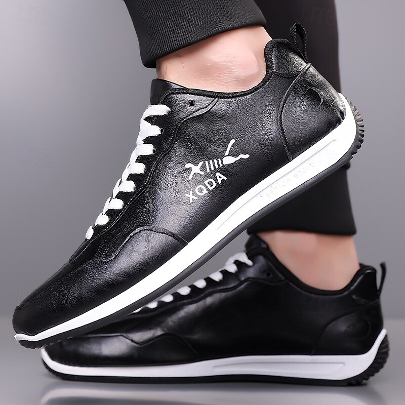 Men's Brown Faux Leather Casual Sneakers – Lightweight Lace-Up Sport Shoes for Walking, Travel and Everyday Wear3