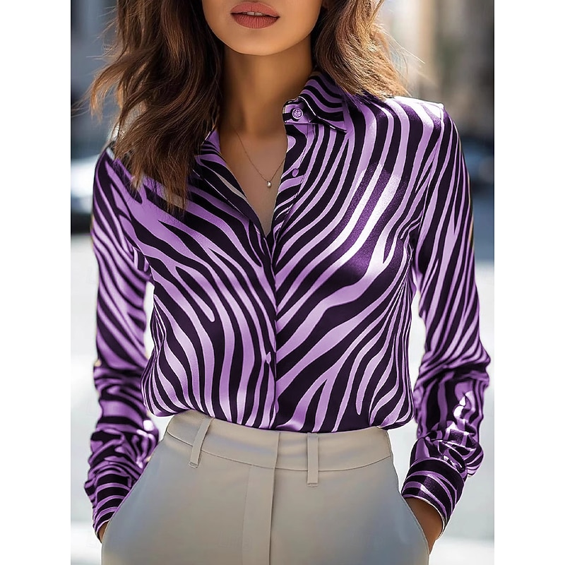Women's Work Shirt Graphic Geometric Elegant Stylish Modern Long Sleeve Shirt Collar Regular Tops Work Party Evening Wear Daily Silver Blue Purple Gold Green Fall Winter Spring, Fall, Winter, Summer4