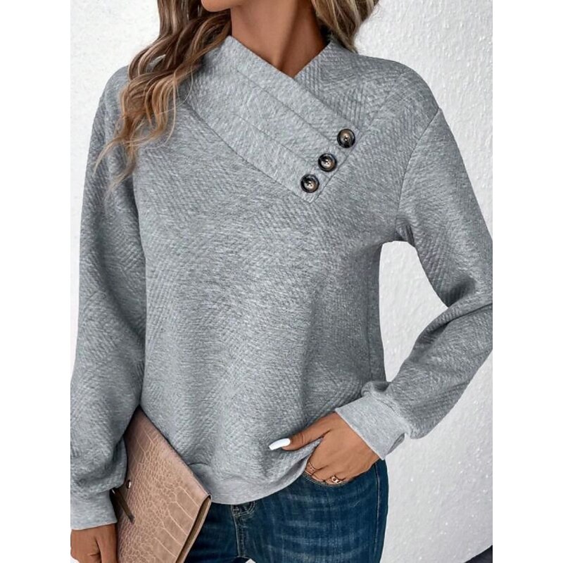 Women's Pullover Sweatshirt Plain Casual Long Sleeve V Neck Regular Tops Street Dailywear Gray Fall Winter
