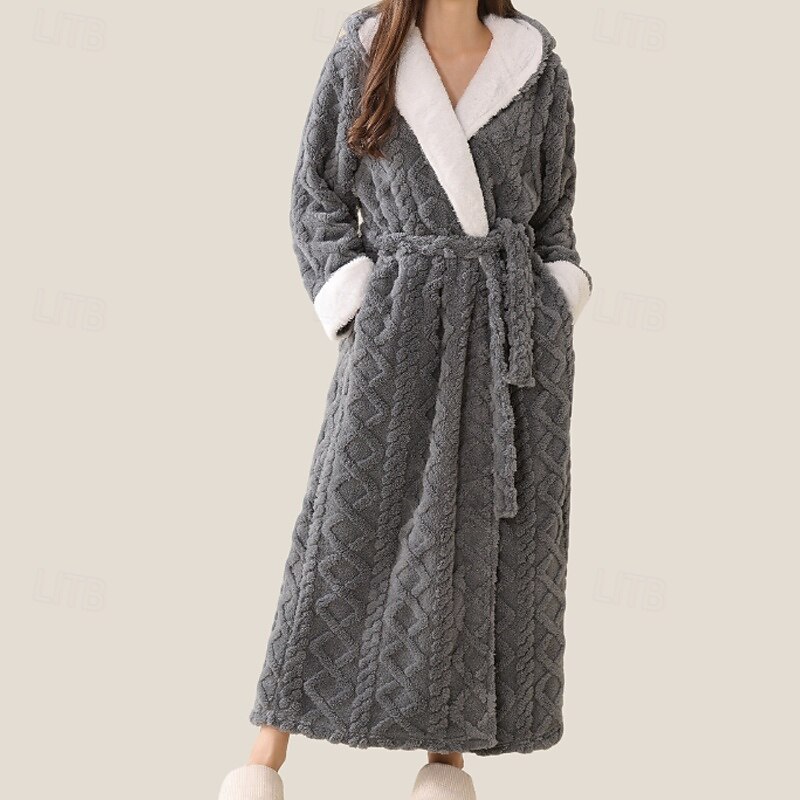 Women's Pajamas Robe Fashion Pure Color Pocket Vacation Home Daily Long Sleeve Hoodie Pink Blue Purple Green Gray Fall Winter Tailored Fit4