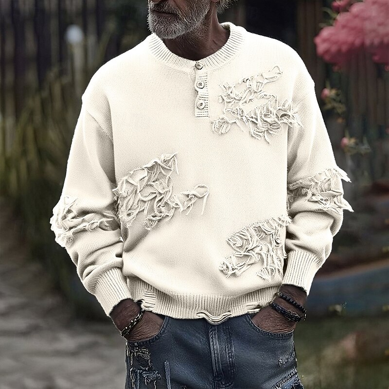 Men's Pullover Sweater Jumper Knit Sweater Ribbed Knit Regular Tops Buttons Knitted Plain Henley Fashion Basic Vacation Daily Wear Clothing Apparel Fall Winter Black White S M L4