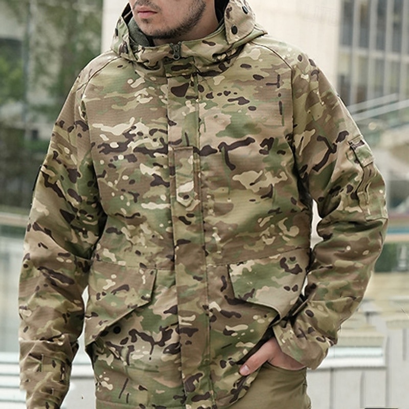 Men's Combat Jacket Softshell Jacket Hiking Jacket Fleece Jacket Thermal Jacket Cotton Winter Outdoor Camo Thermal Warm Top Green Khaki Grey