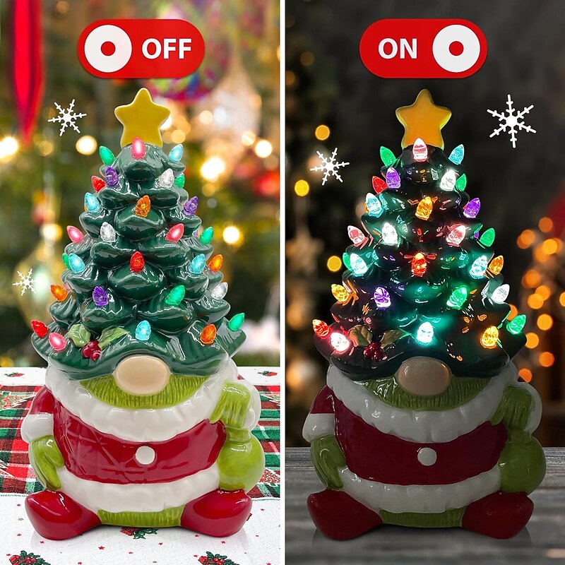 Christmas Resin Dwarf Christmas Tree LED Small Leaf Light Indoor Bedroom Study Dining Room Desktop Decorative Light Pendant Light Prop AAA Battery Box 8.6 * 4.7Inch3