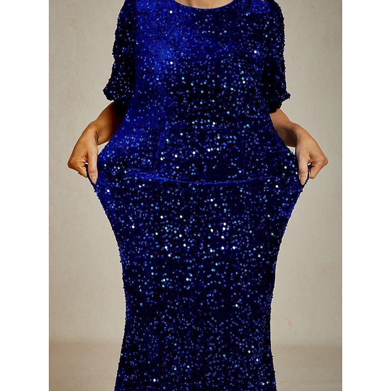 Women's Maxi Dress Sheath Dress A Line Dress Puff Sleeve Dress Party Birthday Party Regular Fit Solid Color Short Sleeve Crew Neck Royal Blue Spring Fall Winter4