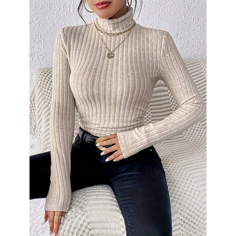 Women's Blouse Solid Color Stylish Casual Long Sleeve Turtleneck Regular Tops Daily Ruched Buttons Black White Purple Apricot Gray Spring Fall Winter2