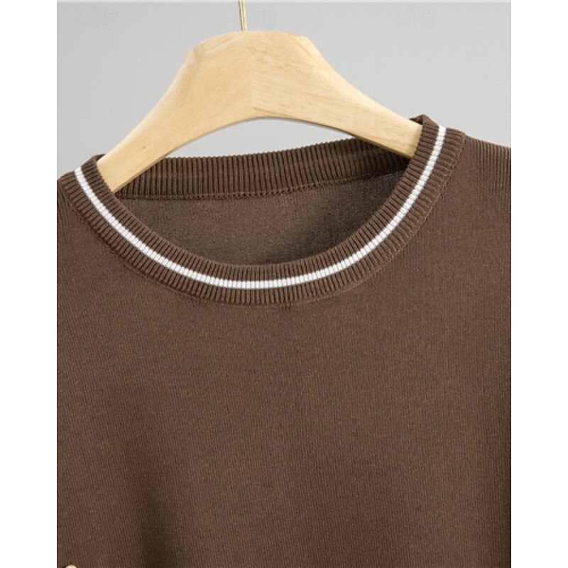 Women's Sweater Sweater Co-ords Streetwear Casual Color Block Crew Neck Beaded Knitted Long Sleeve Regular Tops Knit Daily Holiday Going out Black Apricot Fall Winter3