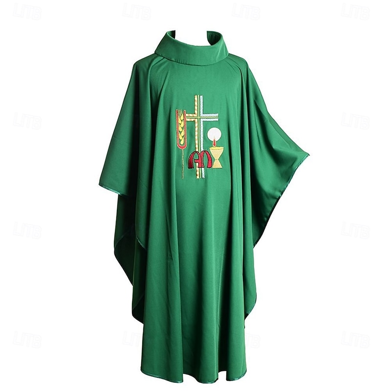 Retro Vintage Medieval Renaissance Robe Chasuble Priest Catholic Embroidered Fancy Dress Men's Religious Halloween Carnival Performance LARP Ren Faire Adults Cloak2
