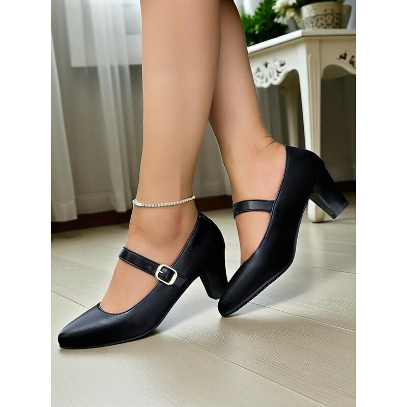 Women's 1950s Classic Black Mary Jane Pumps with Ankle Strap, Elegant Block Heel Shoes for Office, Parties and Everyday Wear3