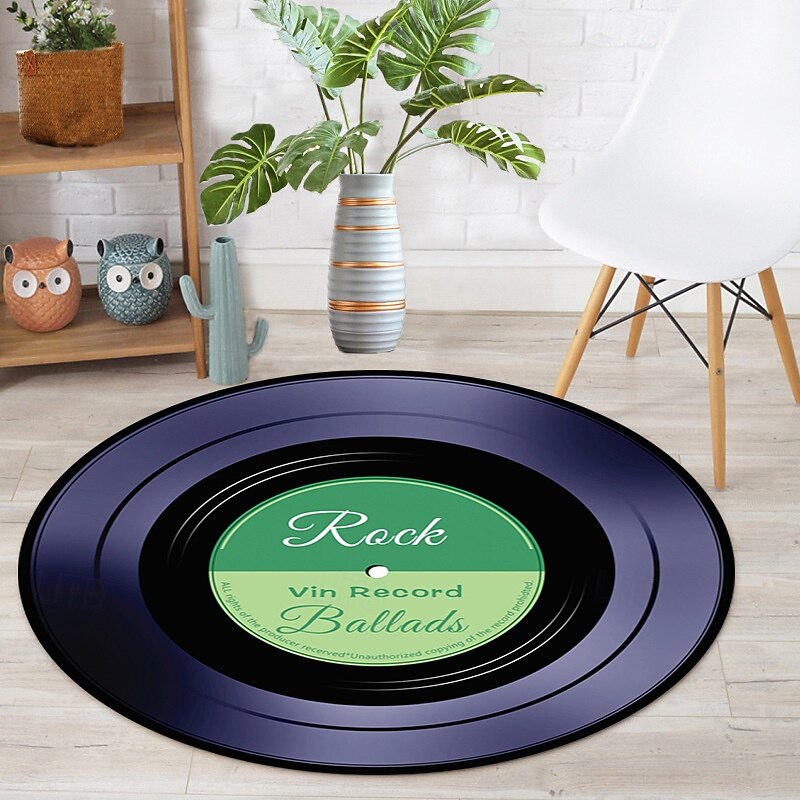 Record Album Round Rug Retro Stylish Music Carpet Floor Mat Non Slip Soft Area Rug for Living Room Bedroom Entryway Sofa Stool Home Decoration3