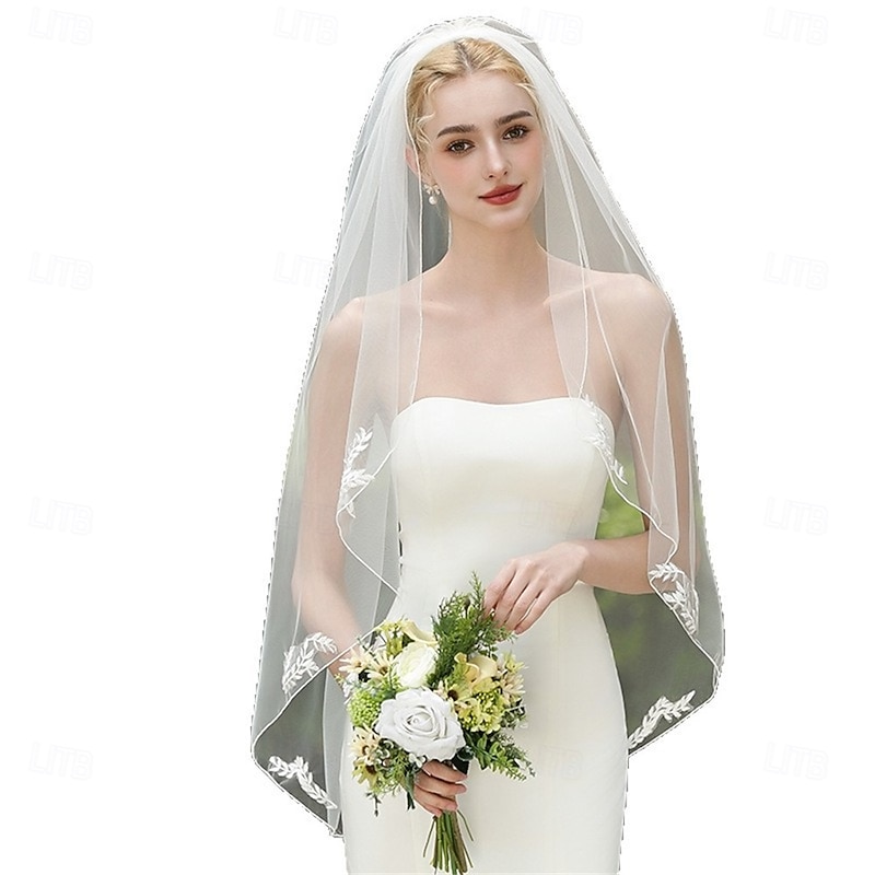 One-tier Comtemporary / Stylish / Classic Style Wedding Veil Fingertip Veils with Pure Color 35.43 in (90cm) Lace2
