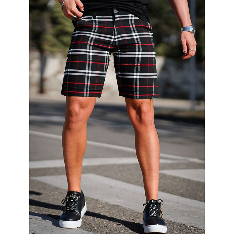 Men's Shorts Chino Shorts Bermuda shorts Pocket Plaid Comfort Breathable Outdoor Daily Going out Fashion Streetwear Black Yellow