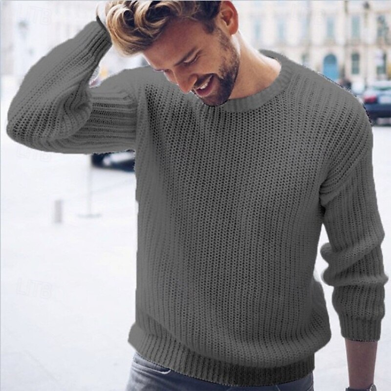 Men's Sweater Pullover Sweater Jumper Ribbed Knit Regular Tops Knitted Slim Fit Plain Crew Neck Knitwear Contemporary Casual Daily Wear Clothing Apparel Fall Winter White Red S M L4