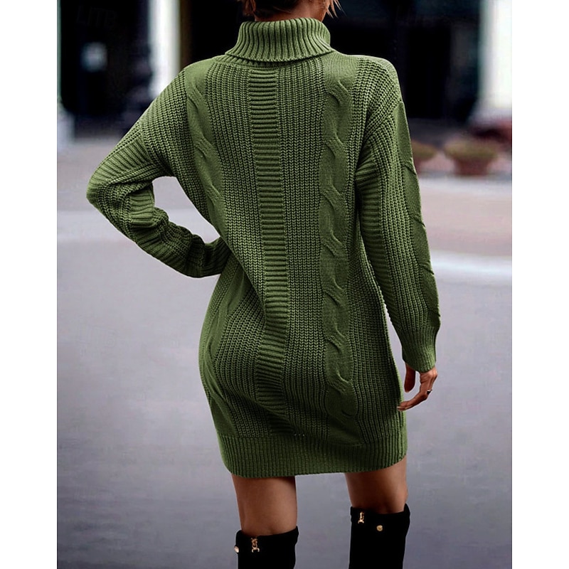 Women's Long Dress Maxi Dress Sweater Dress Sheath Dress Fashion Modern Office Going out Regular Fit Plain Long Sleeve Turtleneck Black Pink Army Green Khaki Fall Winter2