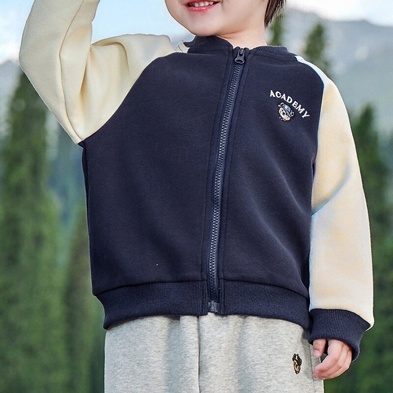 Kids Unisex Baseball Jackets Outerwear Color Block Long Sleeve Comfort Buttons Soft Coat Outdoor Fashion Daily Blue Beige Gray Spring Fall 4 years+2
