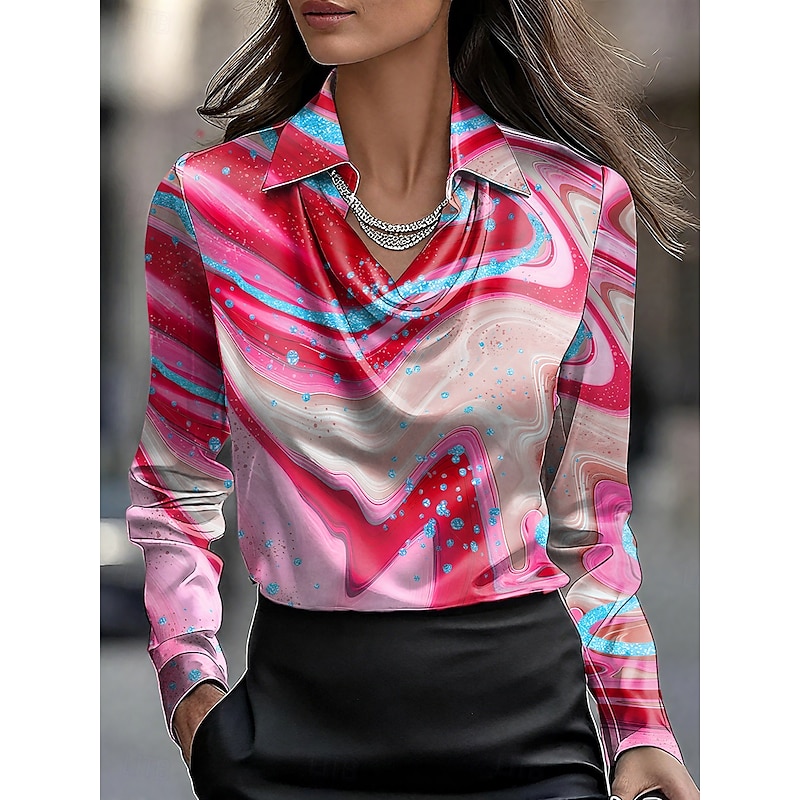 Women's Blouse Ombre Graphic Abstract Elegant Stylish Basic Long Sleeve Cowl Neck Regular Tops Work Daily Ruched Draped Yellow Pink Blue Purple Green Summer Spring Fall3