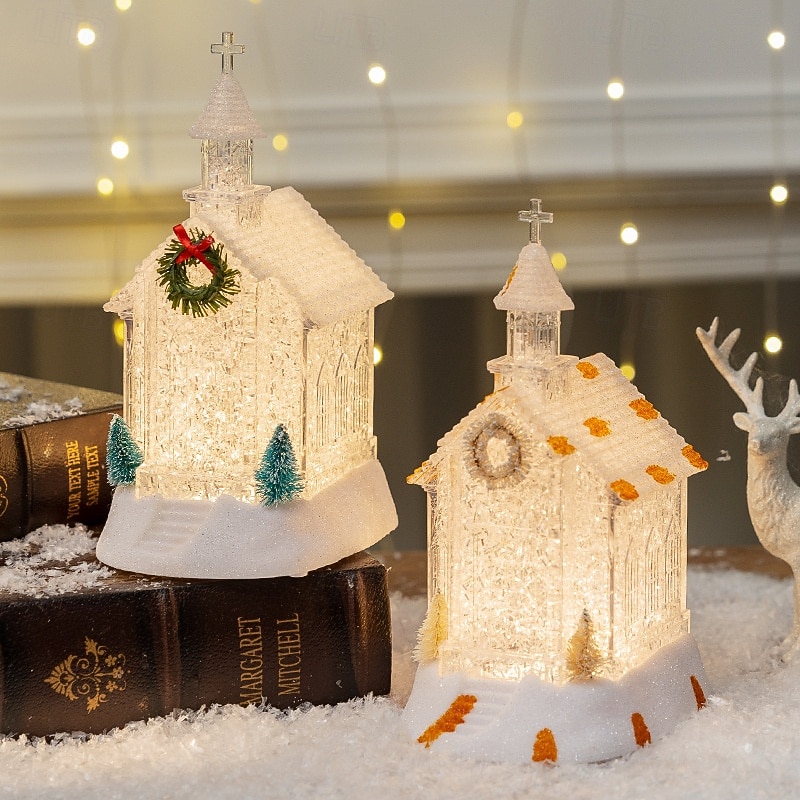 Christmas Transparent House LED Wind Light Indoor Bedroom Living Room Dining Room Study Room Church Desktop Decorative Light Pendant Light AAA Battery Box 21.5CM/8.46Inch