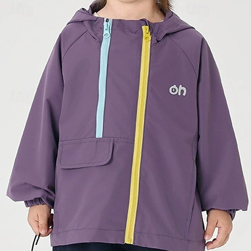 Kids Boys' Hiking Jacket Outdoor Jacket Outerwear Solid Color Long Sleeve Zipper Pocket Comfort Waterproof Windproof Coat Outdoor Fashion Daily Purple Spring Fall 4 years+4