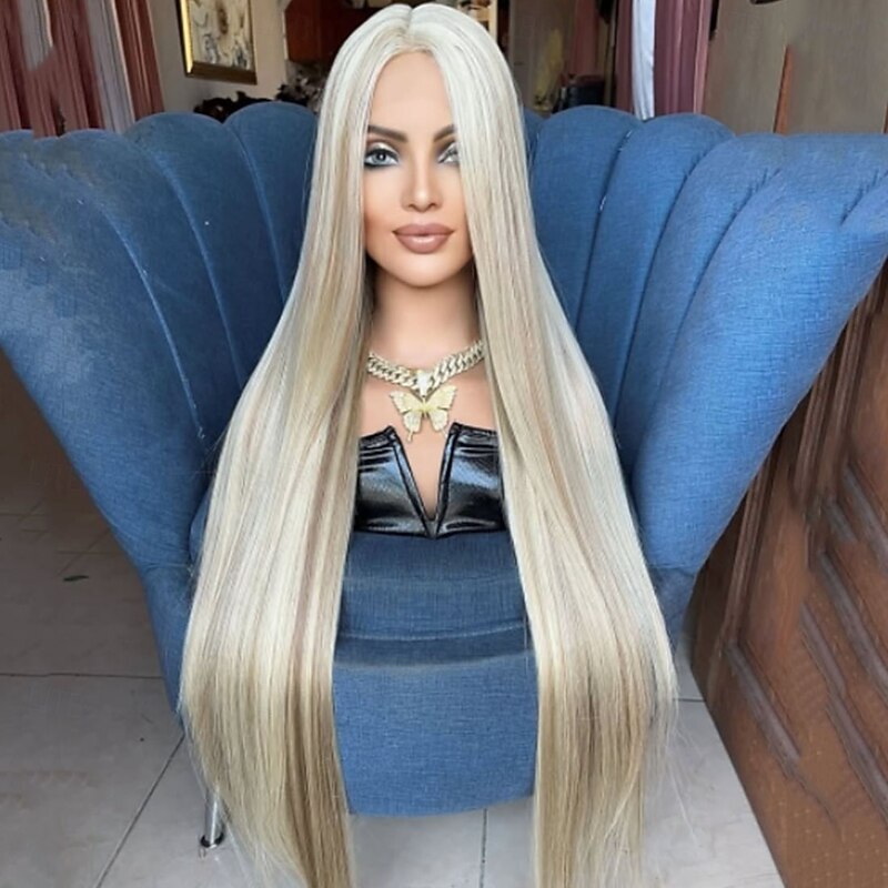 Remy Human Hair 5x5 Closure 13x4 Lace Front Wig Middle Part Brazilian Hair Straight Blonde Multi-color Wig 150% 180% Density with Baby Hair Highlighted / Balayage Hair 100% Virgin Glueless Pre-Plucked2