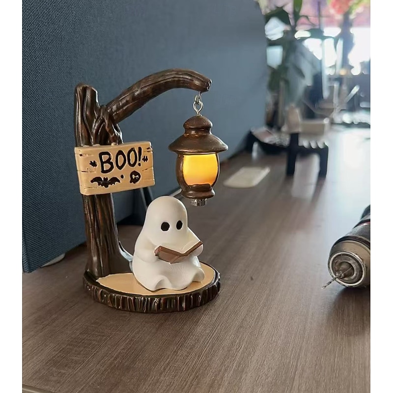Cute Ghost Reading Lantern - Boo 3D Resin Halloween Ghost Reading Book Lamp with LED Warm Light Ghost Reading Book Lamp Decorative Night Lamp for Party, Bedroom, Study & Living Room Decor4