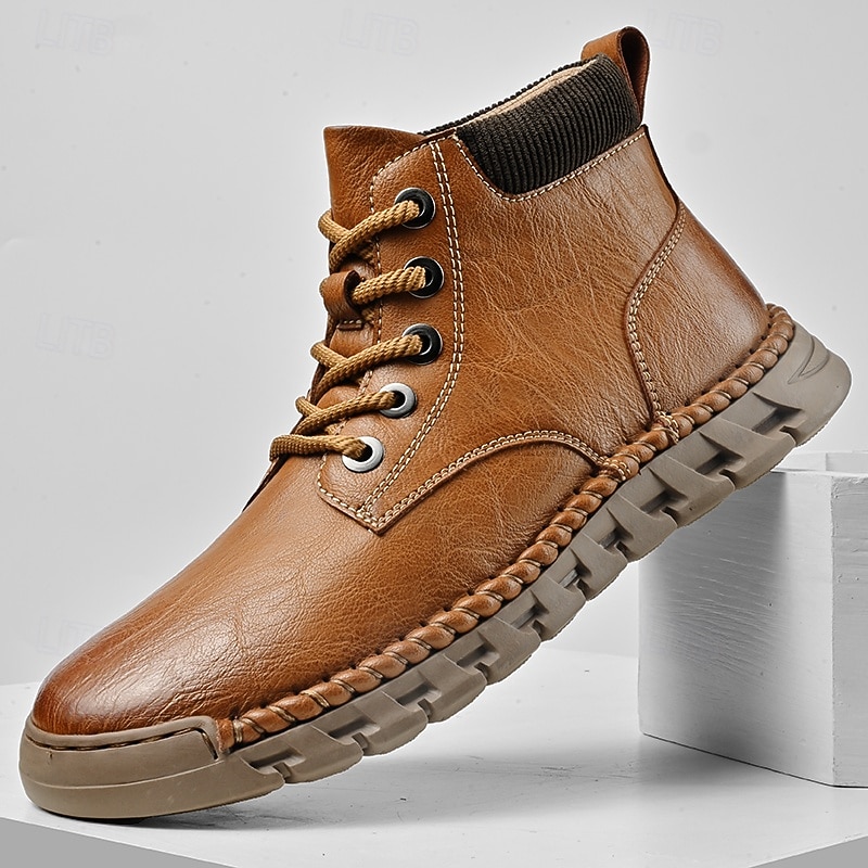 Men's Casual Ankle Boots with Lace-Up Design and Non-Slip Sole, Retro Outdoor Work Style Shoes for Daily Wear and Weekend Activities