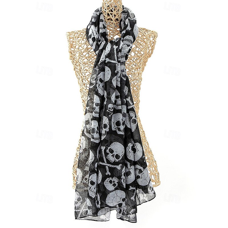 Women's Halloween Skull Print Scarf – Lightweight Gothic Style Shawl Wrap for Costume Party, Cosplay and Autumn Outfits3