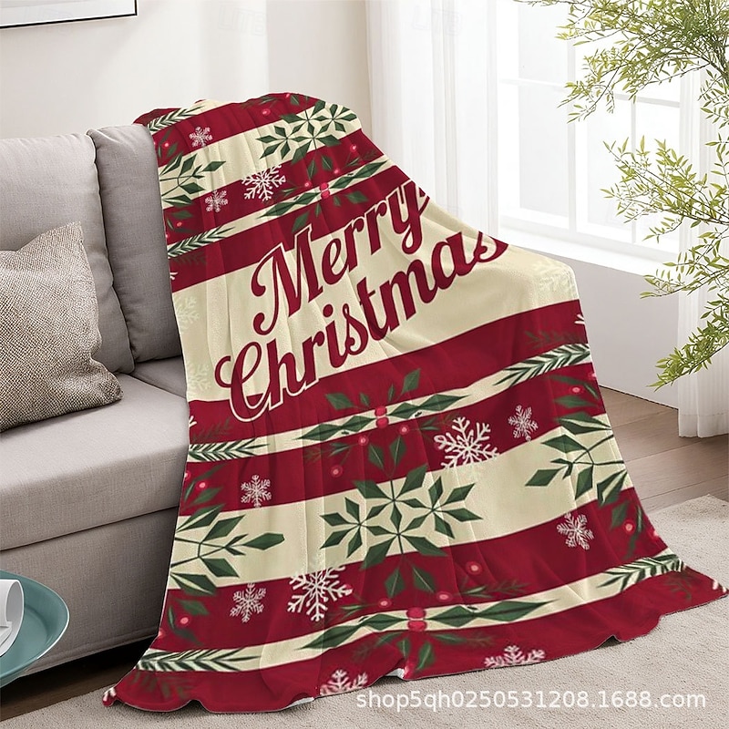 Christmas Theme Printed Flannel Blanket, Warm and Cozy Throw for Multiple Scenarios, Holiday Home Decor3