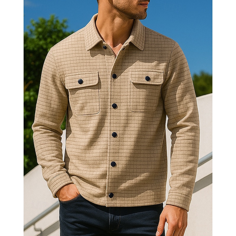 Men's Lounge Sweatshirt with Pockets Long Sleeve Top Athleisure Solid Colored Windproof Fashion Warm Hiking Travel Vacation Sportswear Activewear Black Khaki Grey3