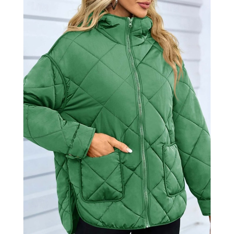 Women's Winter Coat Hoodie Jacket Warm Comfortable Zipper Pocket Irregular Hem Casual Plain Vacation Casual Daily Wear Weekend Long Hooded Regular Fit Long Sleeve Outerwear Black White Yellow Fall2