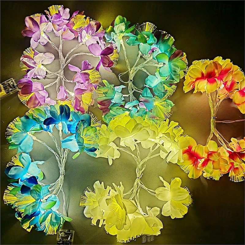 10 LED Fiber Optic Night Fragrance Light String Simulation Flower Luminous Flower Head Colorful Lights Christmas Wedding Party Home Decoration  1PC
