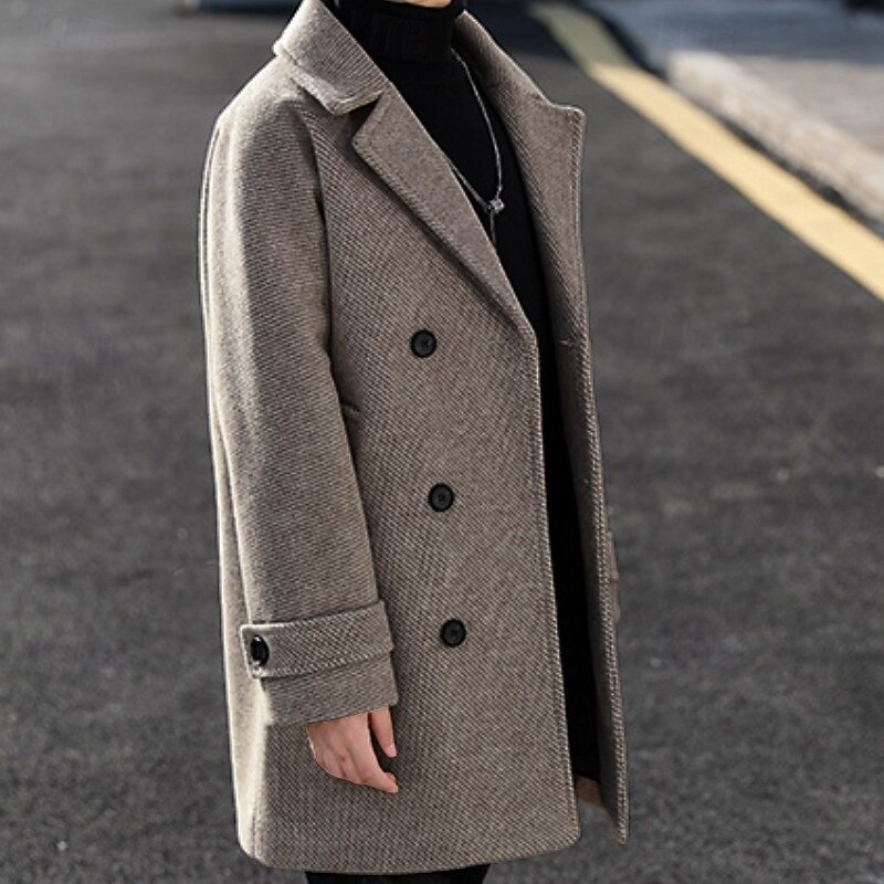 Boys 3D Plain Woolen Coat Long Sleeve Fall Winter Streetwear Basic Kids 4-13 Years Daily Regular Fit4