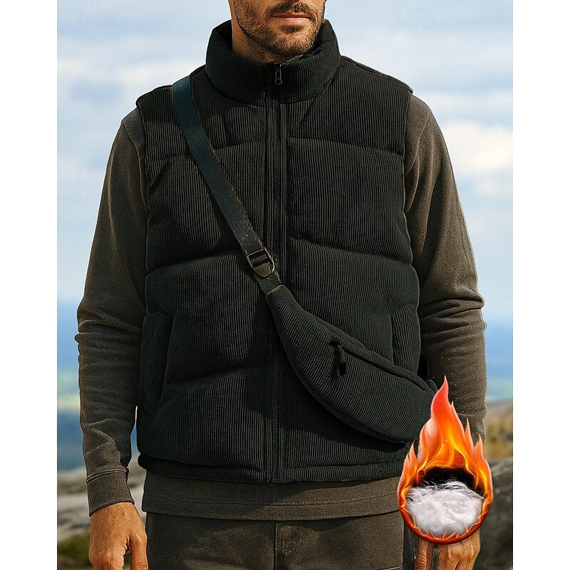 Men's Hiking Jacket Puffer Vest Thermal Vest Sleeveless Top Outdoor Thermal Warm Winter Zipper Polyester Black White Coffee Hunting Fishing Climbing4