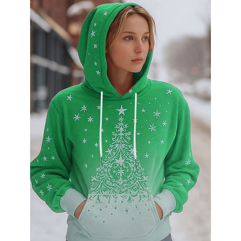 Women's Pullover Hoodie Sweatshirt Graphic Christmas Tree Casual Long Sleeve Hooded Regular Tops Party Evening Wear Street Dailywear Red Blue Purple Green Spring Fall Winter4