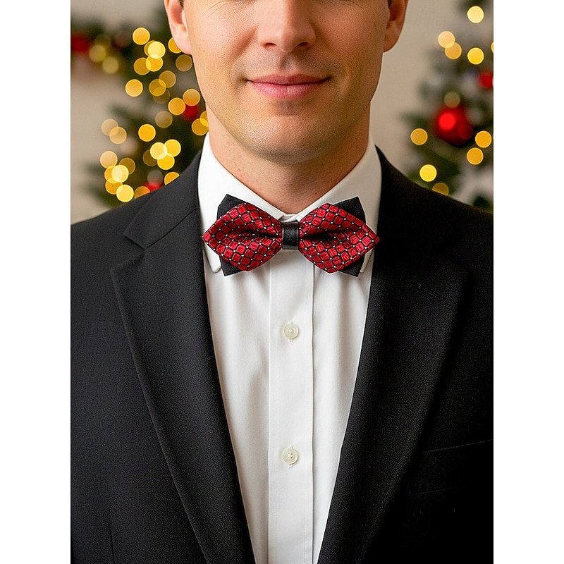 Men's Christmas Bow Tie with Geometric Pattern, Adjustable Pre-Tied Formal Tuxedo Accessory, Multiple Color Options for Holiday Parties and Gifts2