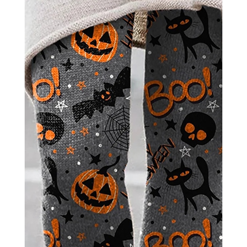 Women's Pants Trousers Leggings Cozy Leggings Streetwear Casual Full Length High WaistPantsHalloween Pumpkin Elastic Waist Print Breathability Comfortable Stretchy Vacation Street Daily Wear Gray2