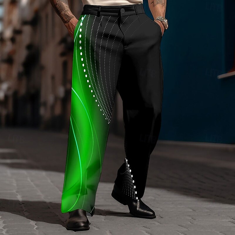 Men's Geometric Gradient Line Dress Pants Trousers Suit Pants Mid Waist Casual Dailywear Holiday Relaxed Fit Flat Front Dress Pants with Side Pockets Spring Fall 3D Print Black / Green Black / Purple4