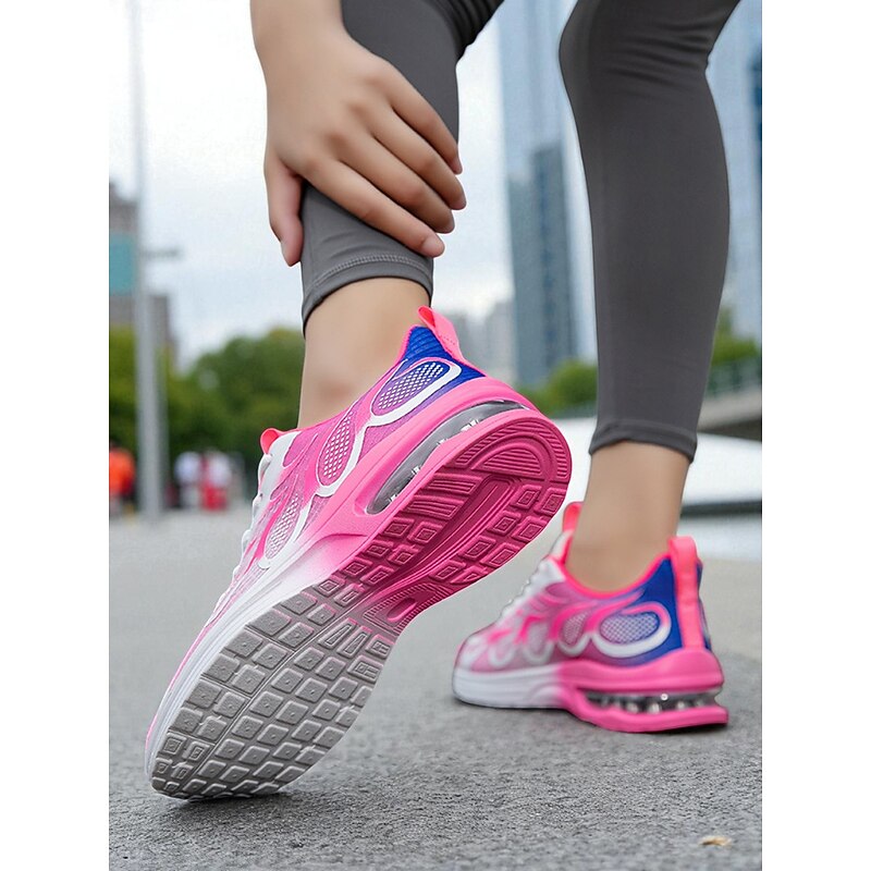 Women's Rose Pink Running Shoes – Breathable Mesh Lace-Up Sneakers with Flame Print for Gym, Training and Casual Wear4