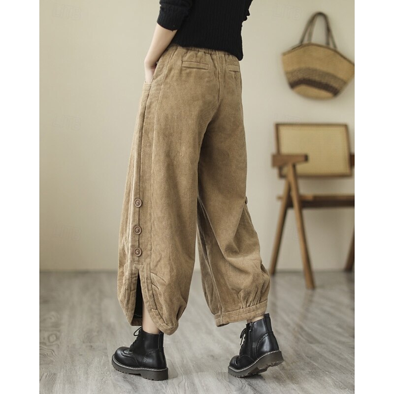 Women's Chinos Bloomers Streetwear Casual Full Length Medium Waist Plain Pocket Elastic Waist Comfortable Micro-elastic Outdoor Vacation Street Black Green Coffee Fall Winter Regular Fit2