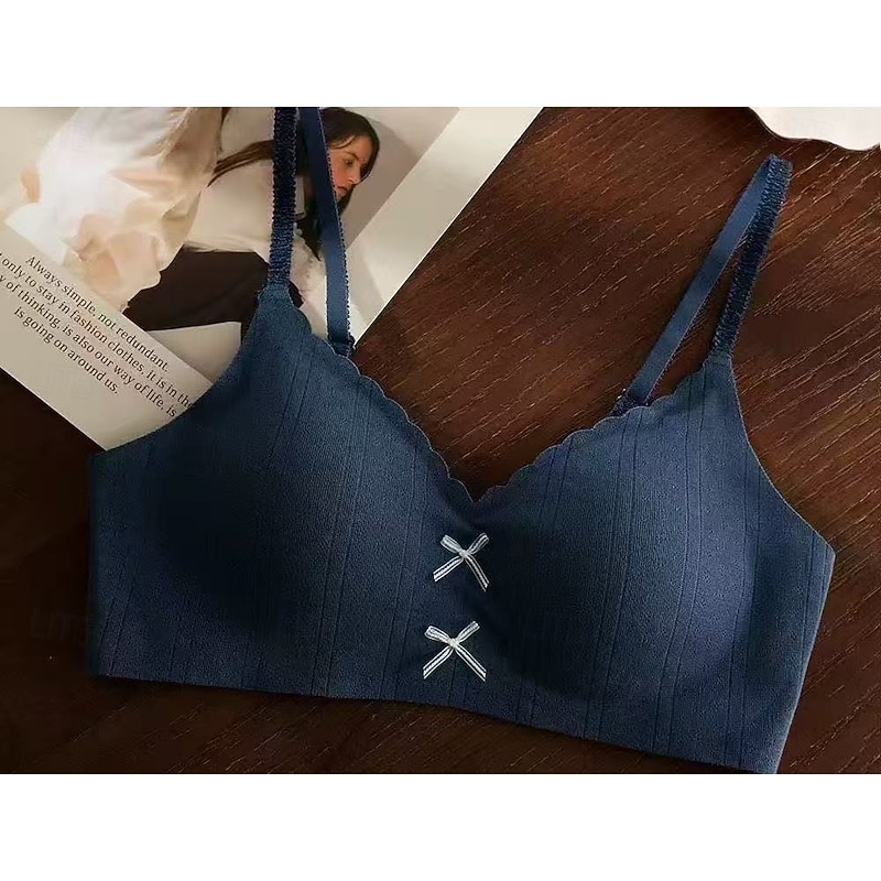 Women's Sexy Lingerie Bra BowNightwearNylon POLY Daily Wear Sweet Light Blue White Pink Royal Blue Green Spring & Summer Fall & Winter