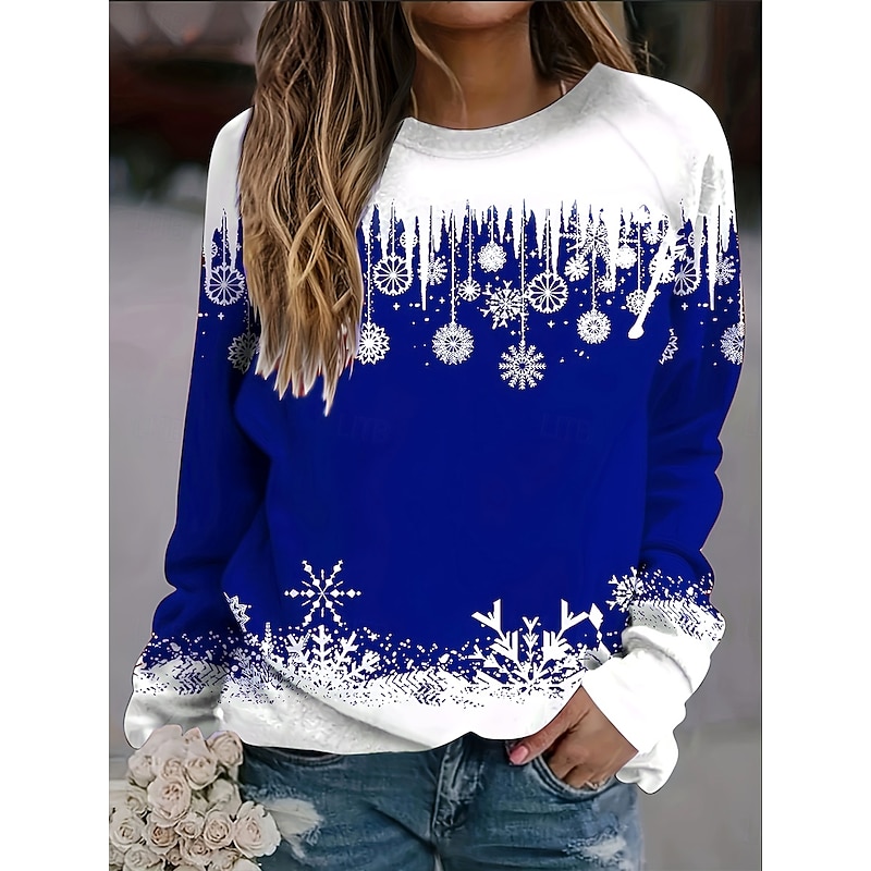 Women's Pullover Sweatshirt Hoodies Graphic Christmas Tree Snowflake Fashion Casual Long Sleeve Crew Neck Round Neck Regular Tops Street Dailywear Casual Print Grass Green Wine Dark Blue Spring Fall3