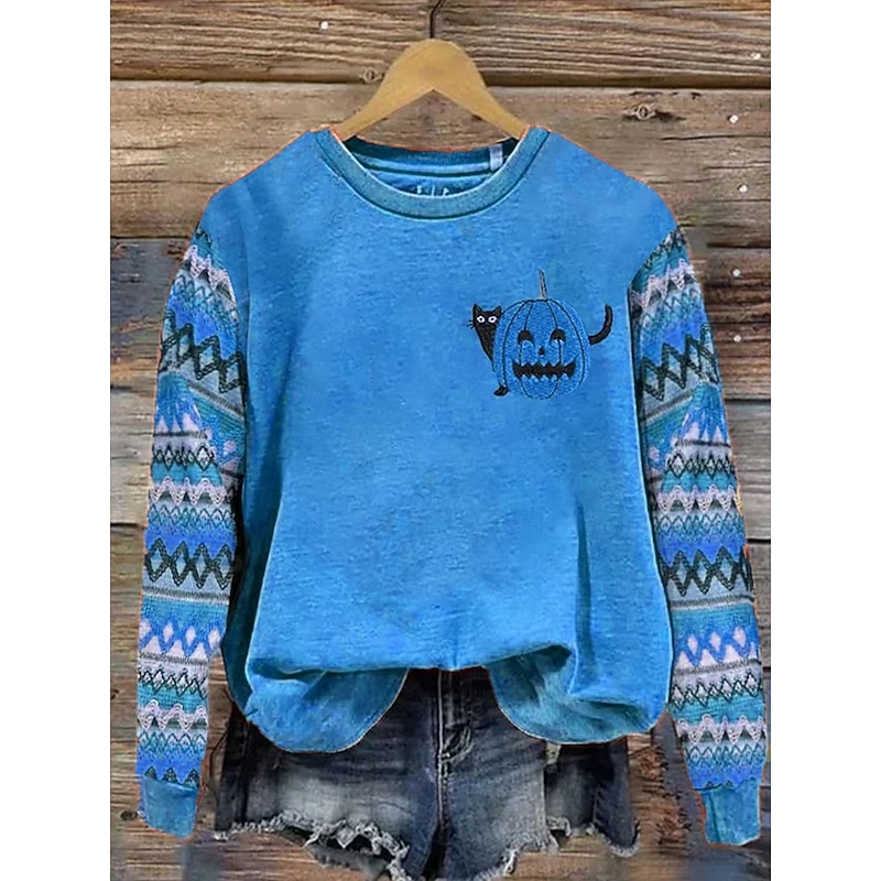 Women's Pullover Graphic Pumpkin Casual Long Sleeve Crew Neck Regular Tops Street Dailywear Casual Print Pink Blue Orange Green Spring Fall Winter4