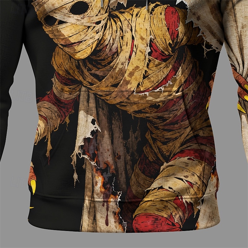 Halloween Men's Monster Hoodie Fashion Daily Hooded Vacation Party Streetwear Khaki Drawstring Printing Fall Winter Designer3