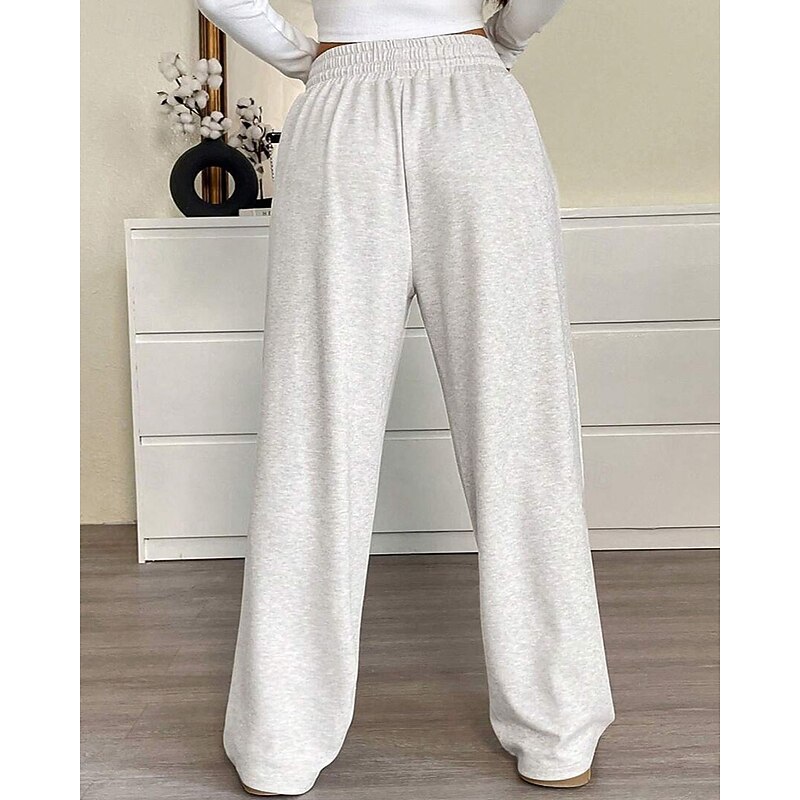 Women's Culottes Wide Leg Chinos Streetwear Casual Full Length Medium Waist Plain Drawstring Pocket Elastic Waist Comfortable Micro-elastic Outdoor Vacation Daily Light Gray Dark-Gray Apricot Black2