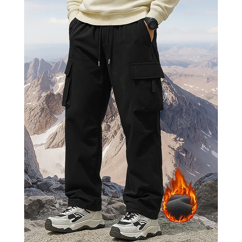 Men's Hiking Pants Trousers Fleece Lined Pants tracksuit bottoms Winter Outdoor Regular Fit Waterproof Windproof Warm Pants / Trousers Elastic Waist Black Army Green Camping / Hiking Hunting Climbing3