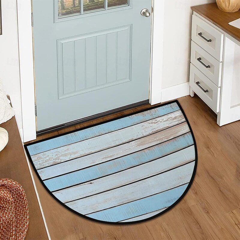 Half Round Crystal Velvet Rug For Entryway Simple Nordic Style Record Design Floor Mat Non Slip Stain Resistant Durable Absorbent Bathroom Doorway Decorative Carpet2