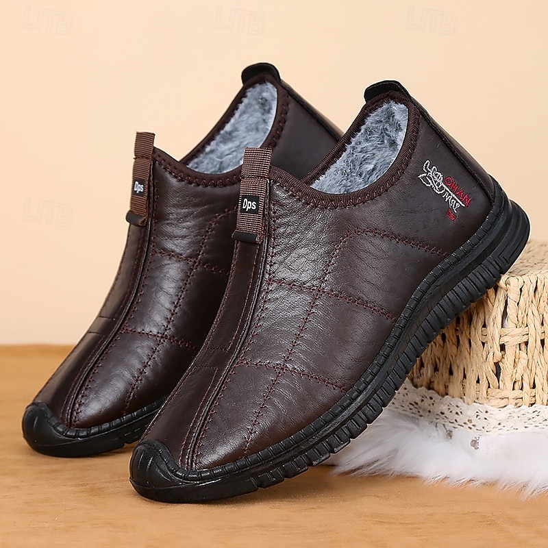 Men's Waterproof Slip-On Winter Shoes with Warm Fur Lining, Lightweight Casual Outdoor Anti-Slip Loafers for Cold Weather4