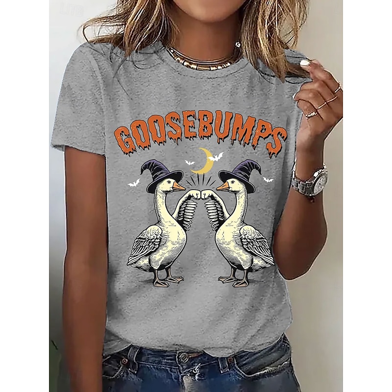 Halloween Women's T Shirt Graphic Animal Letter Vintage Stylish Classic Short Sleeve Crew Neck Regular Tops Daily Going out Weekend Print Black White Blue Gray Summer4