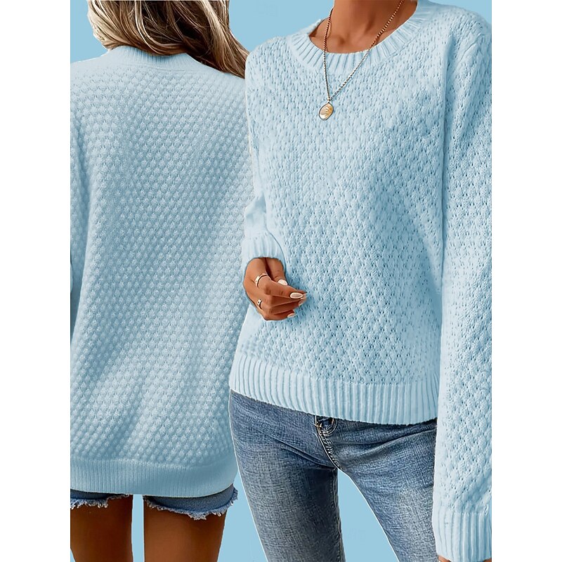 Women's Pullover Elegant Vintage Cute Solid Color Chunky Crew Neck Knitted Textured Long Sleeve Regular Tops Knit Outdoor Home Work Pink Blue Spring Fall3