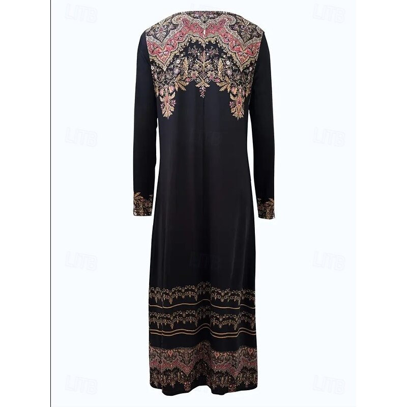 Women's Maxi Dress A Line Dress Summer Dress Vacation Casual Boho Daily Regular Fit Graphic Geometric Long Sleeve Crew Neck Black Light Brown Blue Sky Blue Summer Spring Fall Winter4