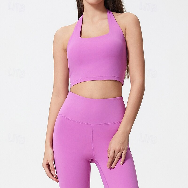 Women's Sports Tank Top Halter Bra Underwear Breathable Seamless Solid / Plain Color Sport Activewear Light Blue Black Gym Running Fitness